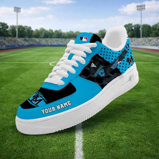 LIMITED EDITION - NEW CUSTOMIZED MLB20 MMS MIAMI MARLINS AF1 SNEAKERS