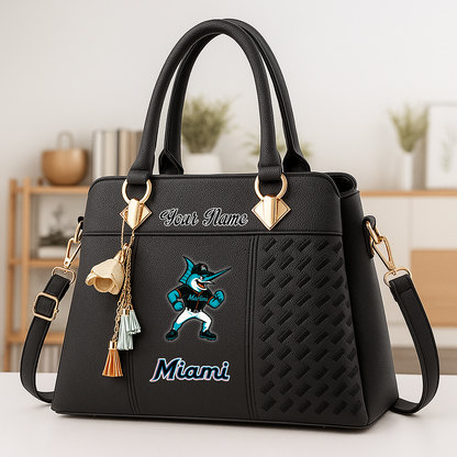 LIMITED EDITION - NEW CUSTOMIZED MLB20 MMS MIAMI MARLINS ZIP HANDBAG MULTICOLOR