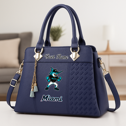 LIMITED EDITION - NEW CUSTOMIZED MLB20 MMS MIAMI MARLINS ZIP HANDBAG MULTICOLOR