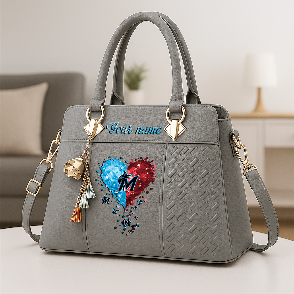 LIMITED EDITION - NEW CUSTOMIZED MLB20 MMS MIAMI MARLINS ZIP HANDBAG MULTICOLOR