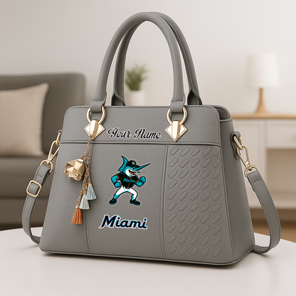 LIMITED EDITION - NEW CUSTOMIZED MLB20 MMS MIAMI MARLINS ZIP HANDBAG MULTICOLOR