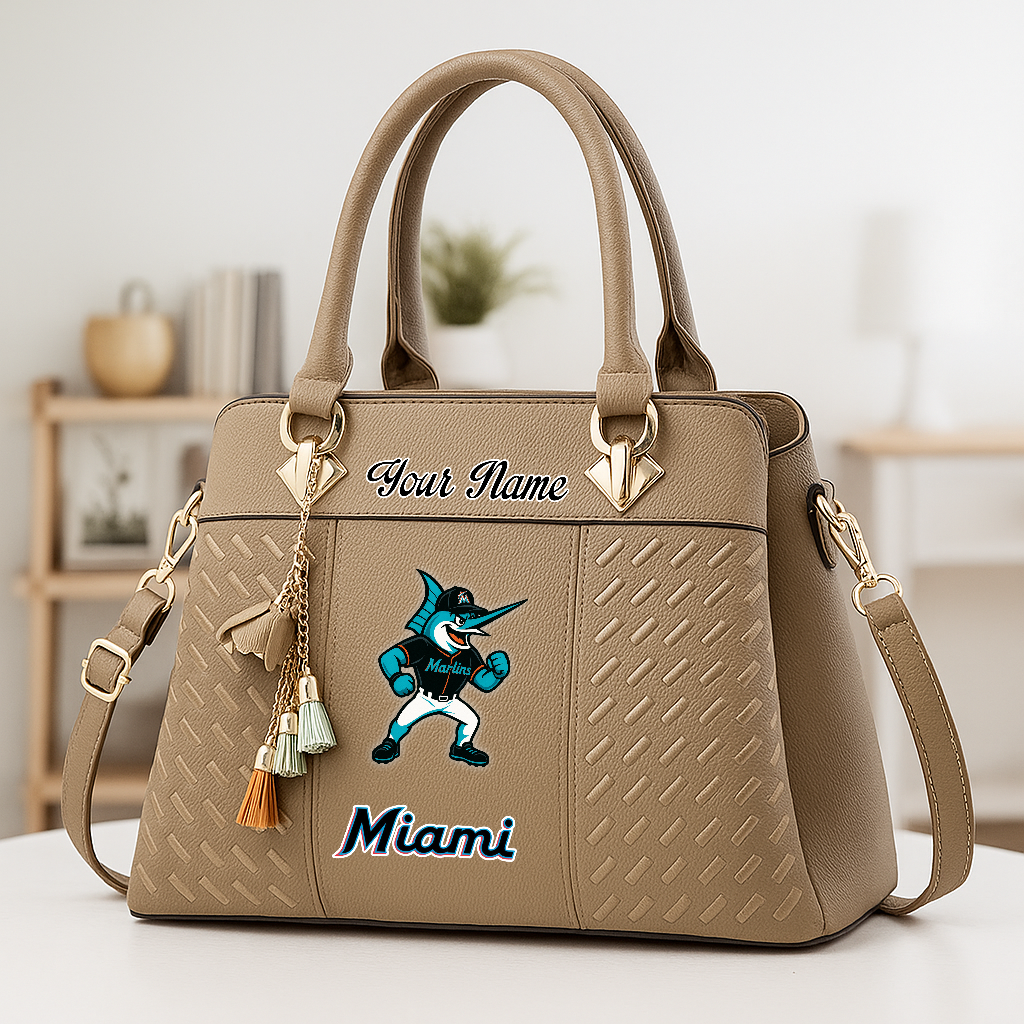 LIMITED EDITION - NEW CUSTOMIZED MLB20 MMS MIAMI MARLINS ZIP HANDBAG MULTICOLOR