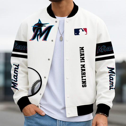 LIMITED EDITION - NEW CUSTOMIZED MLB20 MMS MIAMI MARLINS BASEBALL JACKET, SATIN VARSITY JACKET
