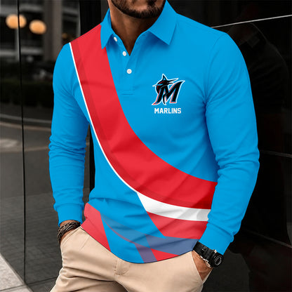 [FLASH SALE] NEW CUSTOMIZED MLB20 MMS MIAMI MARLINS MEN'S LONG SLEEVE POLO
