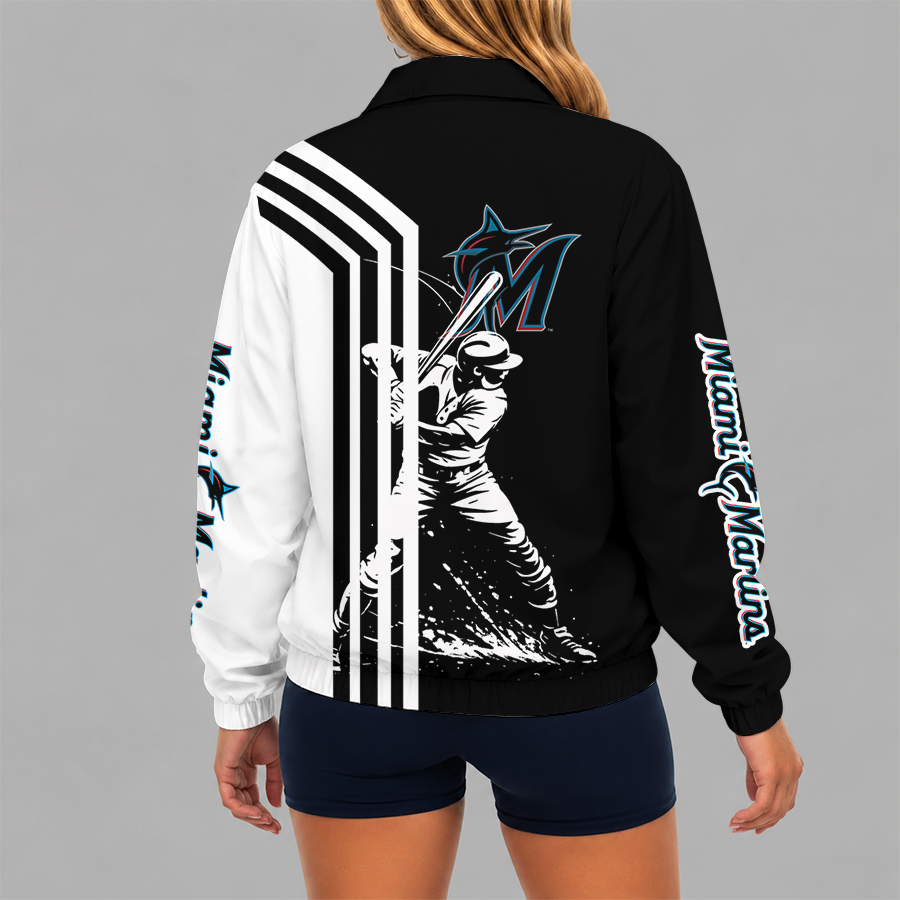 [FLASH SALE] NEW CUSTOMIZED MLB20 MMS MIAMI MARLINS V-NECK ZIPPER SWEATSHIRT JACKET