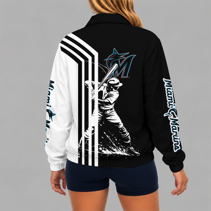 [FLASH SALE] NEW CUSTOMIZED MLB20 MMS MIAMI MARLINS V-NECK ZIPPER SWEATSHIRT JACKET