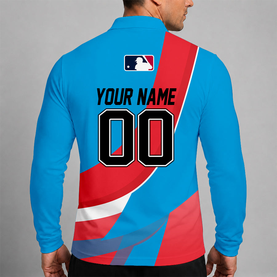 [FLASH SALE] NEW CUSTOMIZED MLB20 MMS MIAMI MARLINS MEN'S LONG SLEEVE POLO
