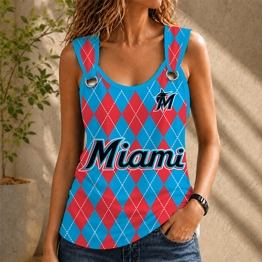 [FLASH SALE] NEW CUSTOMIZED MLB20 MMS MIAMI MARLINS O-RING SHOULDER TANK TOP