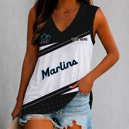 LIMITED EDITION - NEW CUSTOMIZED MLB20 MMS MIAMI MARLINS WOMEN'S V-NECK TANK TOP