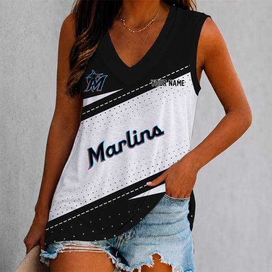 LIMITED EDITION - NEW CUSTOMIZED MLB20 MMS MIAMI MARLINS WOMEN'S V-NECK TANK TOP