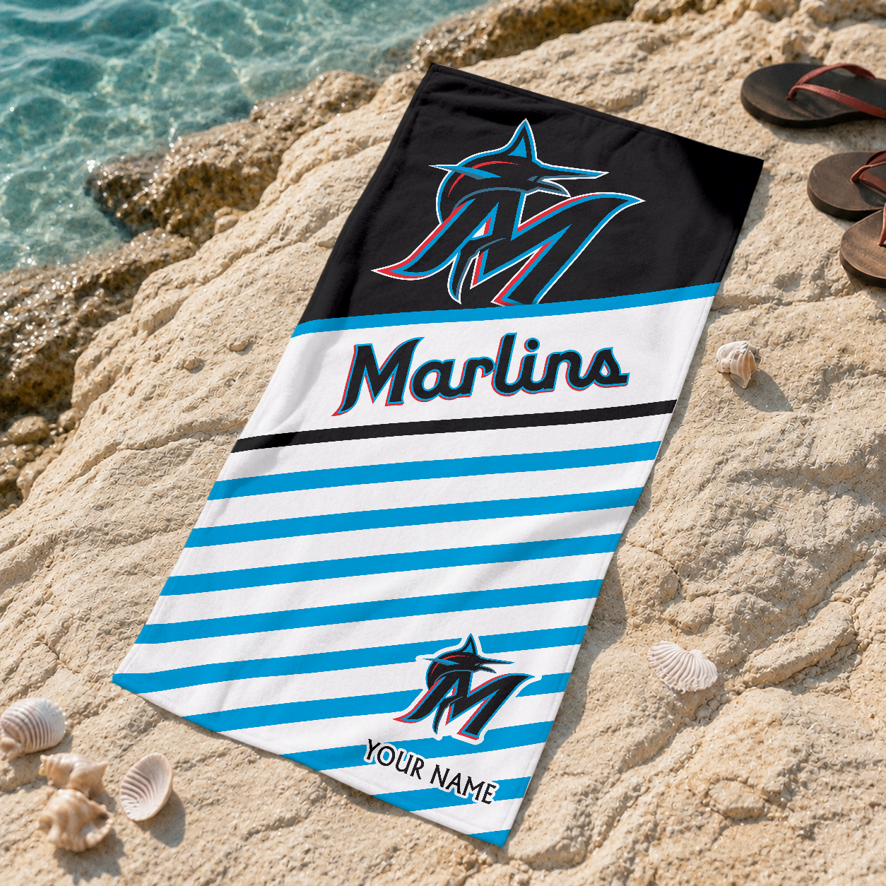HOT DEAL - NEW CUSTOMIZED MLB20 MMS MIAMI MARLINS BEACH TOWEL FOR FAN