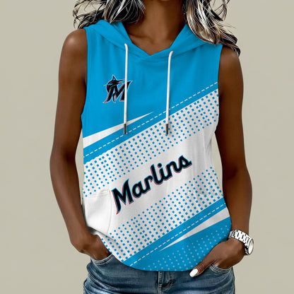 [FLASH SALE] NEW CUSTOMIZED MLB20 MMS MIAMI MARLINS WOMEN'S SLEEVELESS HOODED POCKET TANK TOP