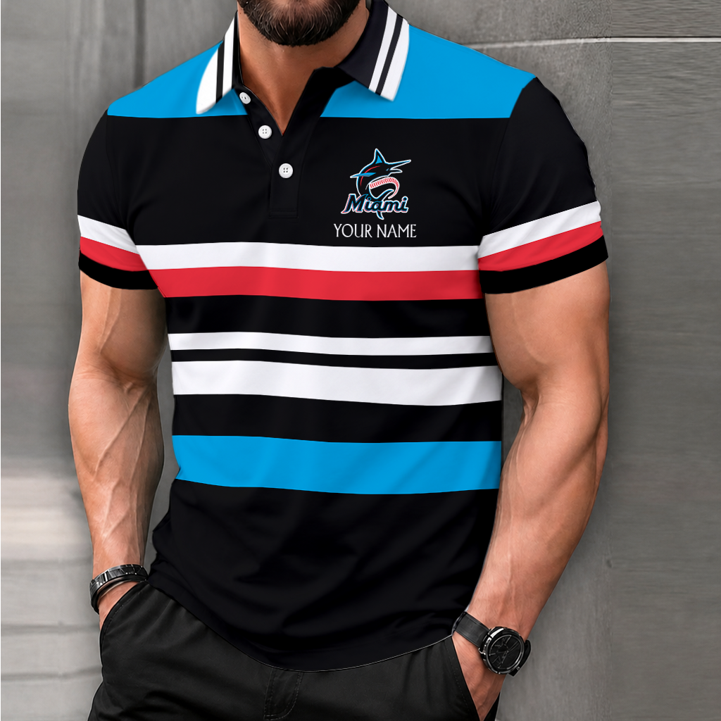 LIMITED EDITION - NEW CUSTOMIZED MLB20 MMS MIAMI MARLINS POLO SHIRT, ZIP POLO SHIRT & T-SHIRTS
