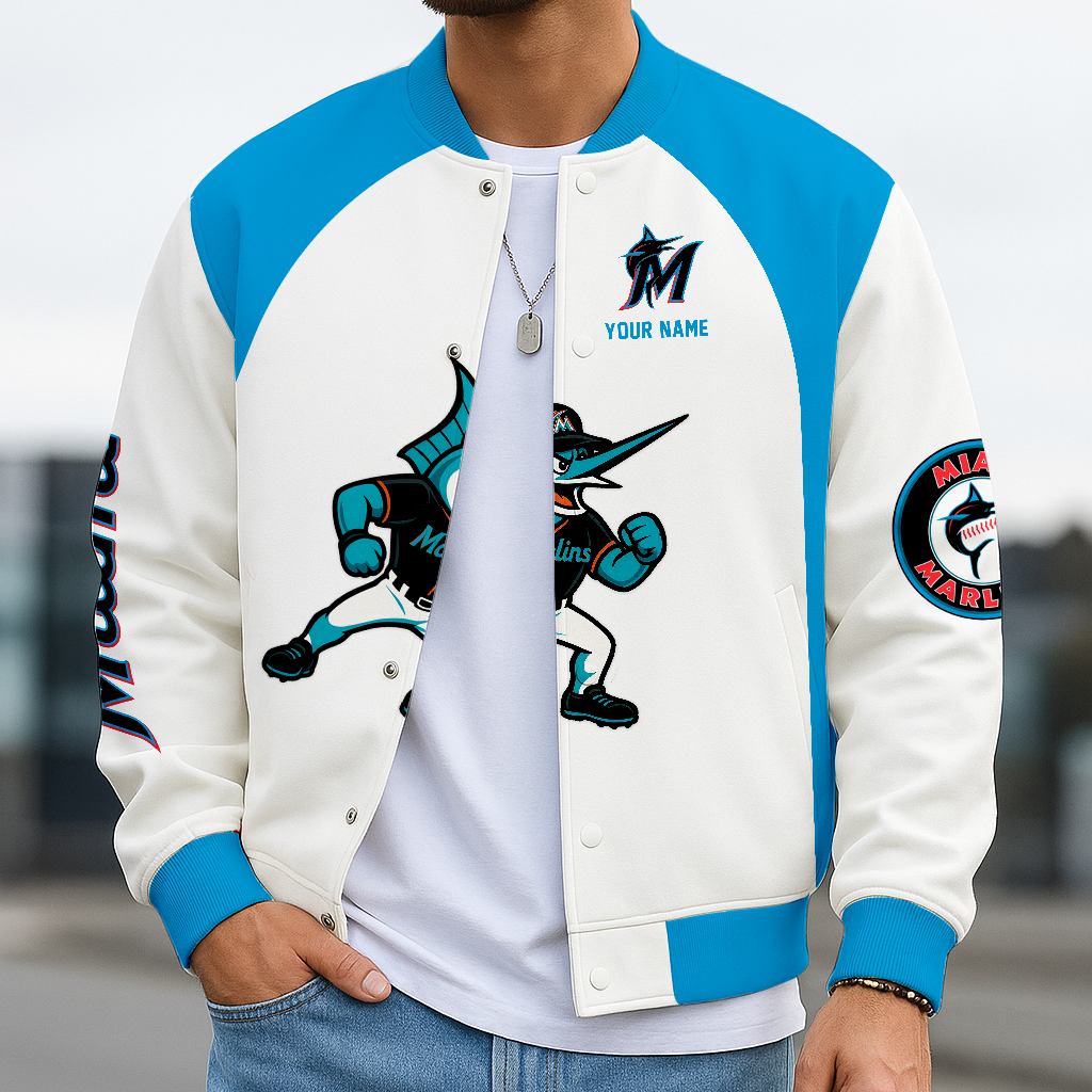 LIMITED EDITION - NEW CUSTOMIZED MLB20 MMS MIAMI MARLINS BASEBALL JACKET, SATIN VARSITY JACKET