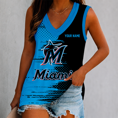 LIMITED EDITION - NEW CUSTOMIZED MLB20 MMS MIAMI MARLINS WOMEN'S V-NECK TANK TOP