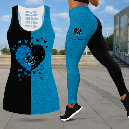 LIMITED EDITION - NEW CUSTOMIZED MLB20 MMS MIAMI MARLINS LEGGINGS & HOLLOW TANK TOP SET