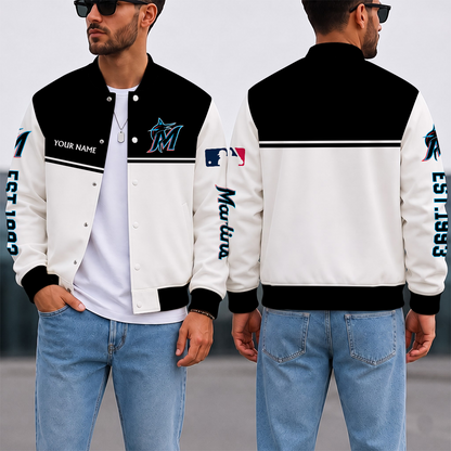 SPECIAL EDITION - NEW CUSTOMIZED MLB20 MMS MIAMI MARLINS SATIN VARSITY & BASEBALL JACKET