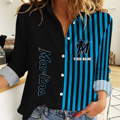 LIMITED EDITION - NEW CUSTOMIZED MLB20 MMS MIAMI MARLINS WOMEN CASUAL SHIRT