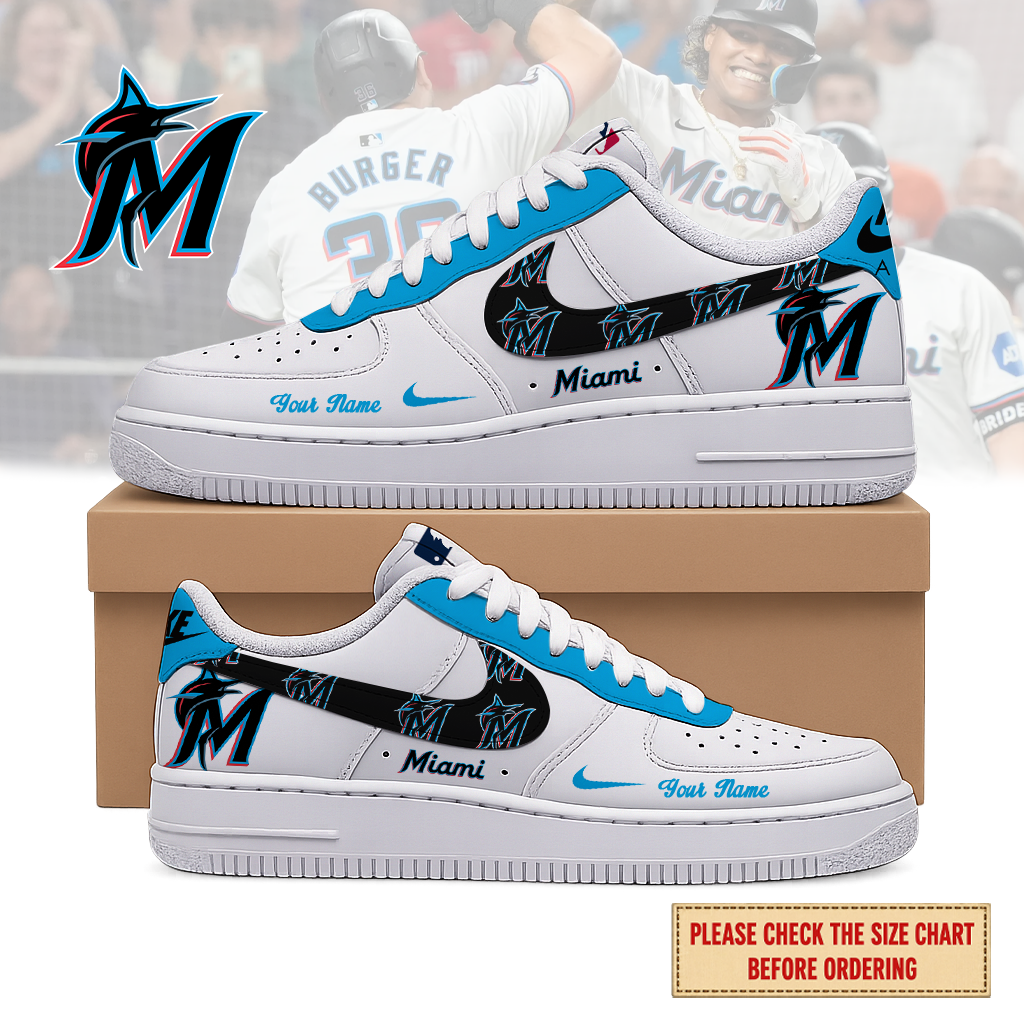 LIMITED EDITION - NEW CUSTOMIZED MLB20 MMS MIAMI MARLINS AF1 SHOES