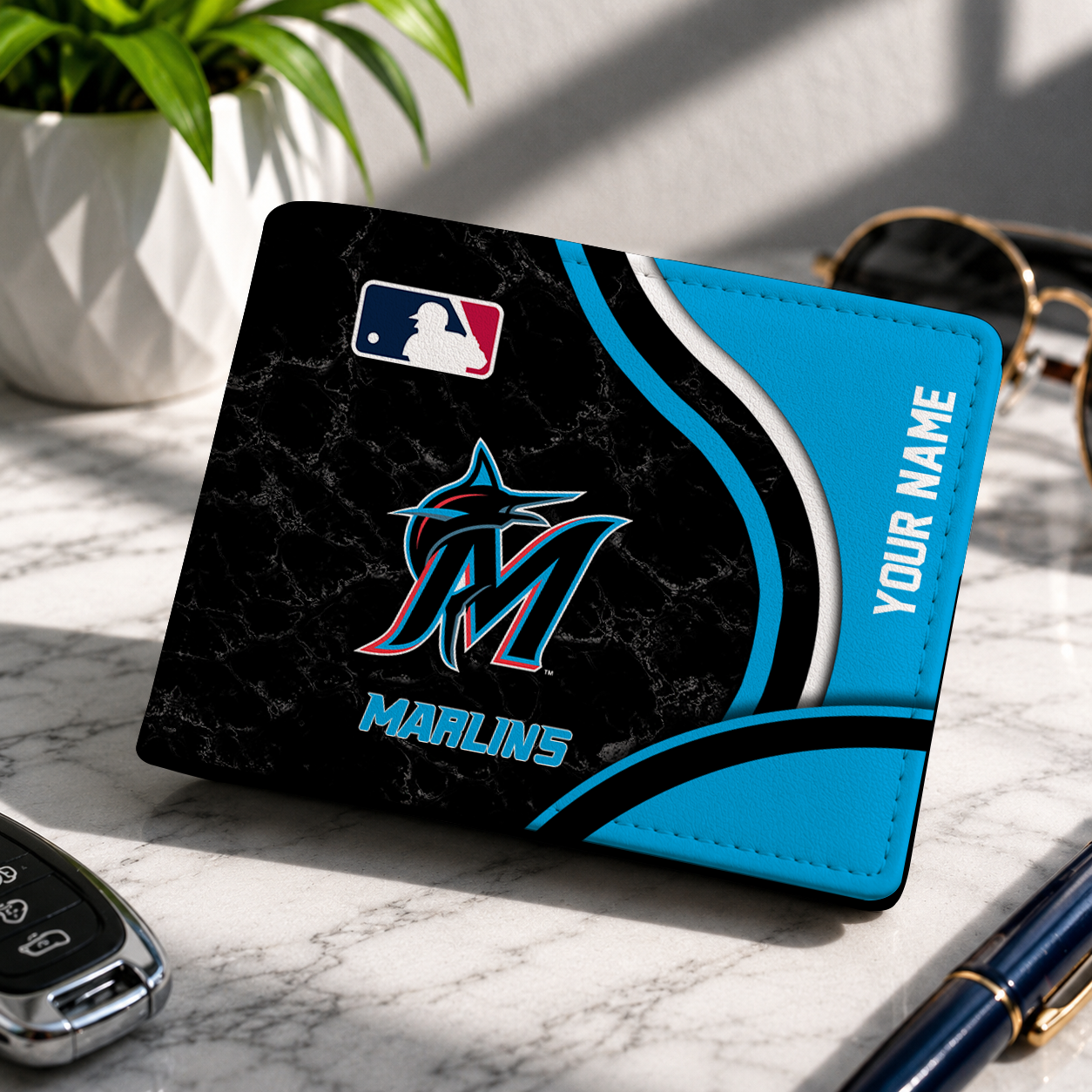 LIMITED EDITION - NEW CUSTOMIZED MLB20 MMS MIAMI MARLINS LEATHER WALLET