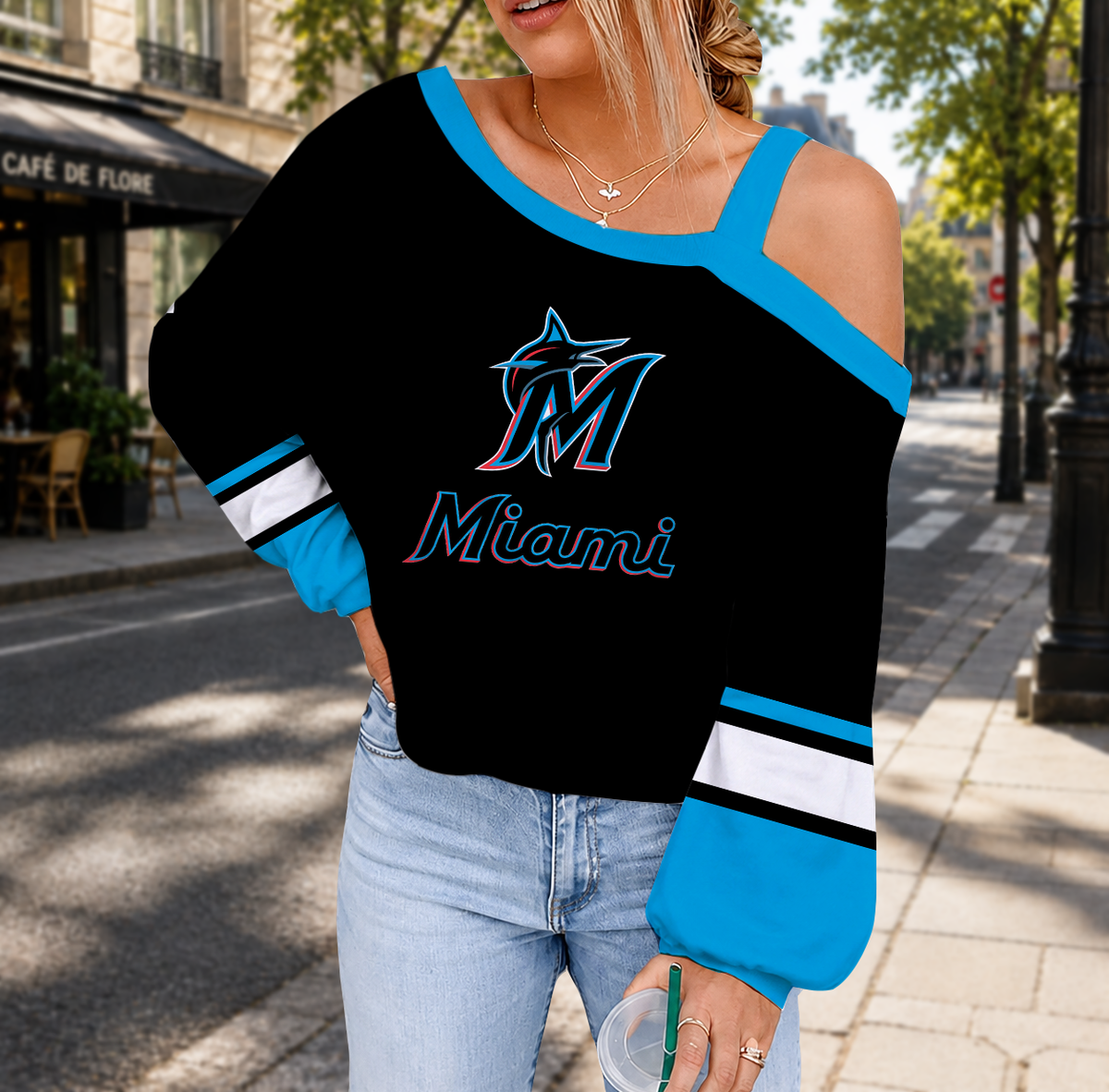 SPECIAL EDITION - NEW CUSTOMIZED MLB20 MMS MIAMI MARLINS DROP SHOULDER SWEATSHIRT