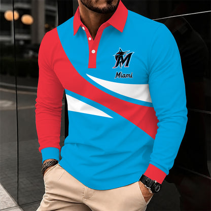 [FLASH SALE] NEW CUSTOMIZED MLB20 MMS MIAMI MARLINS MEN'S LONG SLEEVE POLO