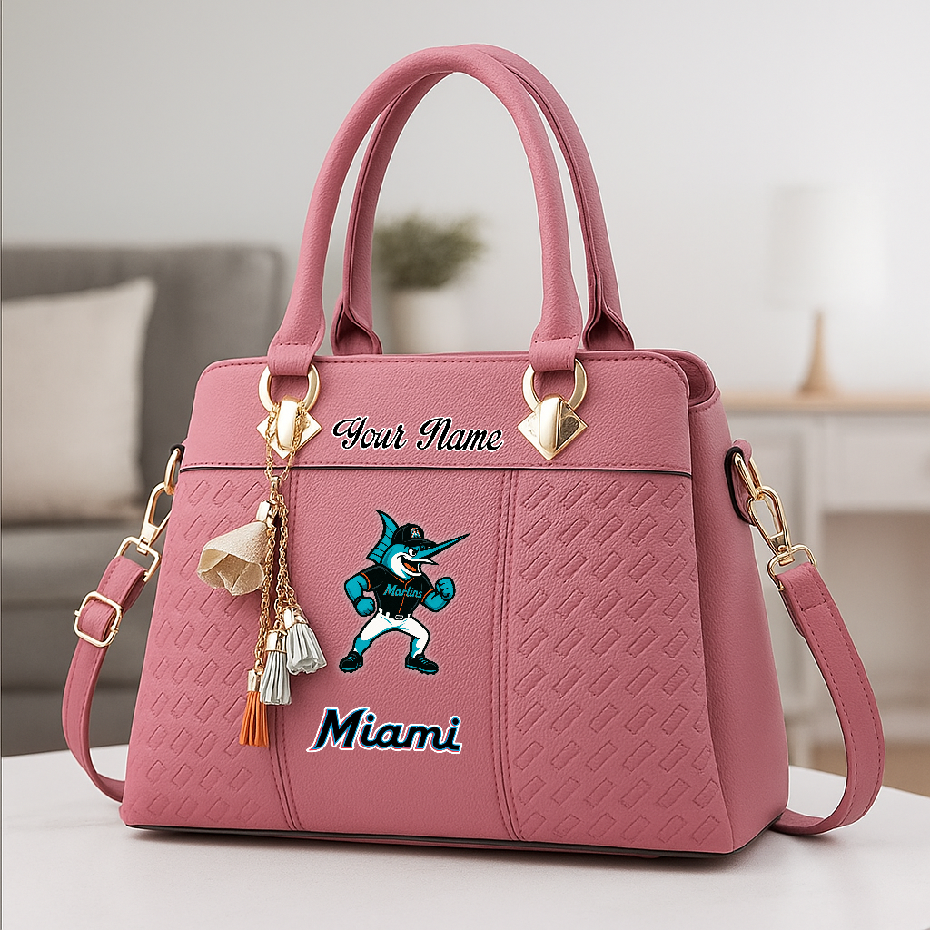 LIMITED EDITION - NEW CUSTOMIZED MLB20 MMS MIAMI MARLINS ZIP HANDBAG MULTICOLOR