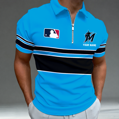 [FLASH SALE] NEW CUSTOMIZED MLB20 MMS MIAMI MARLINS ZIP POLO SHIRT