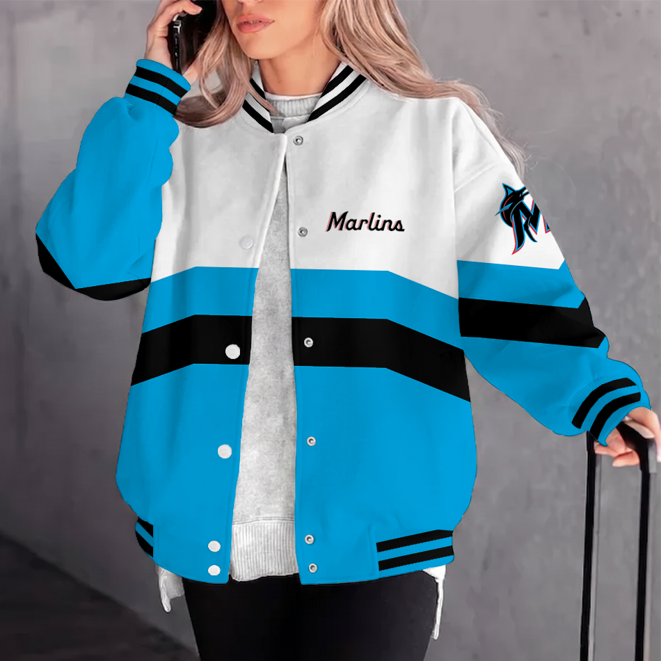 [FLASH SALE] NEW CUSTOMIZED MLB20 MMS MIAMI MARLINS SATIN VARSITY & BASEBALL JACKET