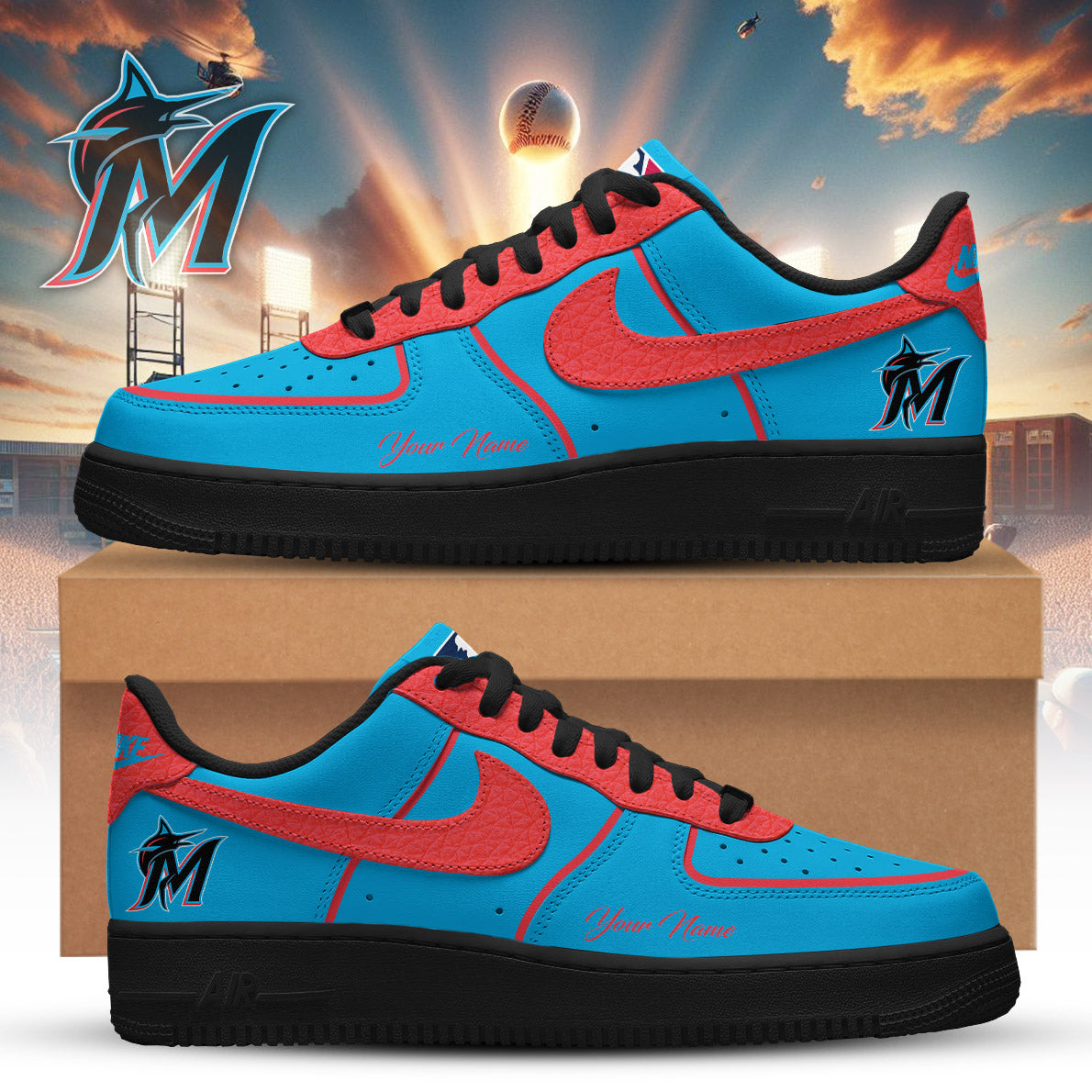 LIMITED EDITION - NEW CUSTOMIZED MLB20 MMS MIAMI MARLINS AF1 SNEAKERS