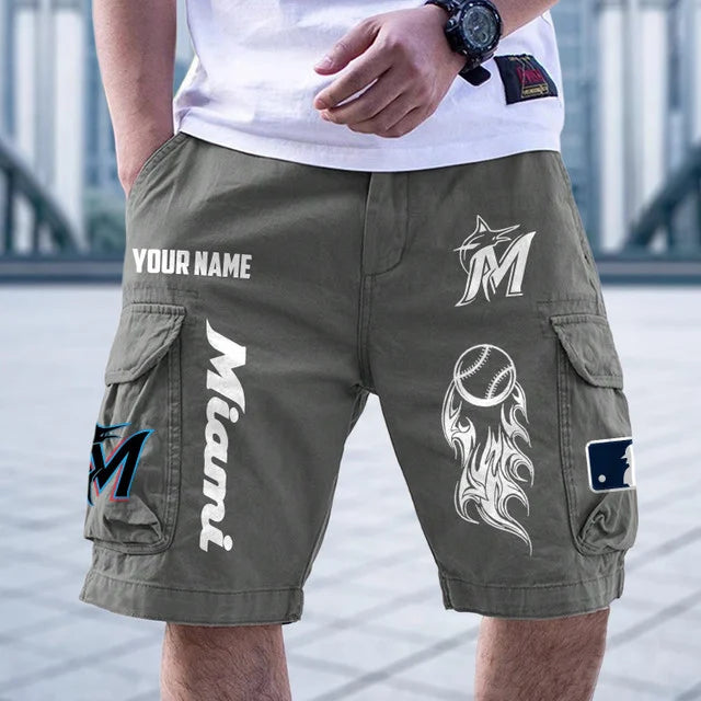 [FLASH SALE] NEW CUSTOMIZED MLB20 MMS MIAMI MARLINS MEN'S CARGO SHORTS
