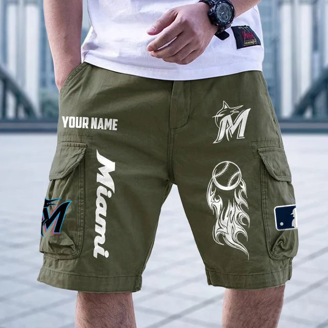 [FLASH SALE] NEW CUSTOMIZED MLB20 MMS MIAMI MARLINS MEN'S CARGO SHORTS
