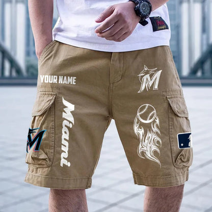 [FLASH SALE] NEW CUSTOMIZED MLB20 MMS MIAMI MARLINS MEN'S CARGO SHORTS