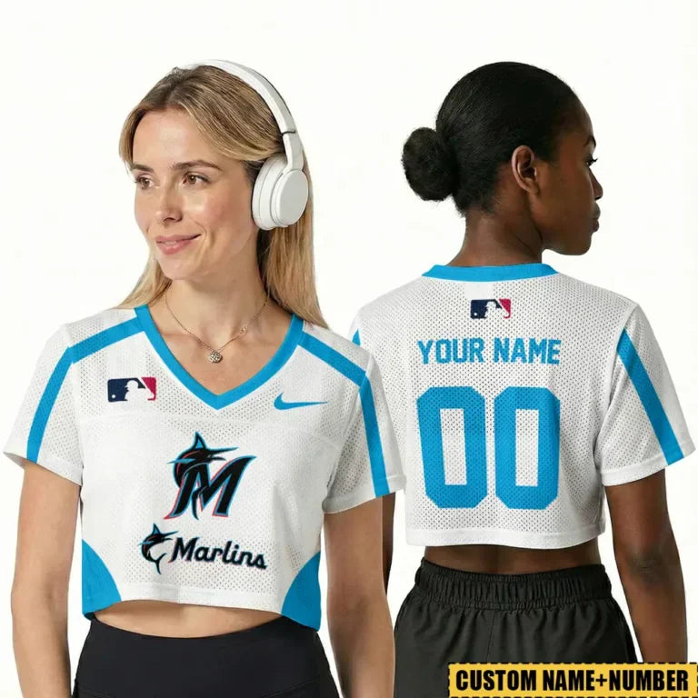 [FLASH SALE] NEW CUSTOMIZED MLB20 MMS MIAMI MARLINS V-NECK JERSEY CROP TOP