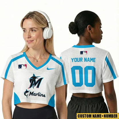 [FLASH SALE] NEW CUSTOMIZED MLB20 MMS MIAMI MARLINS V-NECK JERSEY CROP TOP