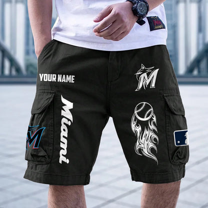 [FLASH SALE] NEW CUSTOMIZED MLB20 MMS MIAMI MARLINS MEN'S CARGO SHORTS
