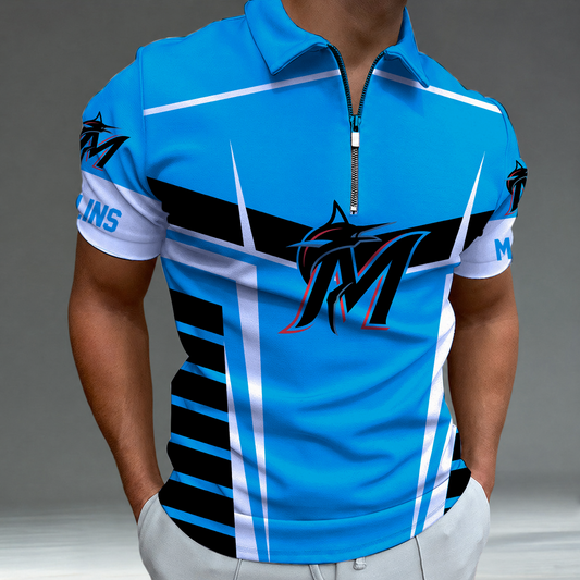 LIMITED EDITION - NEW CUSTOMIZED MLB20 MMS MIAMI MARLINS ZIP POLO SHIRT