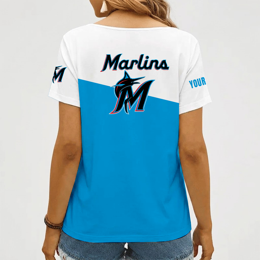 [FLASH SALE] NEW CUSTOMIZED MLB20 MMS MIAMI MARLINS V-NECK FEMALE SHIRT