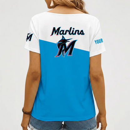 [FLASH SALE] NEW CUSTOMIZED MLB20 MMS MIAMI MARLINS V-NECK FEMALE SHIRT