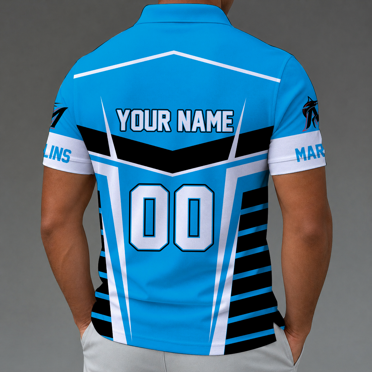 LIMITED EDITION - NEW CUSTOMIZED MLB20 MMS MIAMI MARLINS ZIP POLO SHIRT