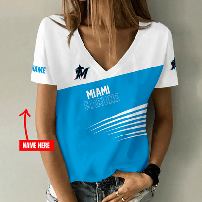 [FLASH SALE] NEW CUSTOMIZED MLB20 MMS MIAMI MARLINS V-NECK FEMALE SHIRT