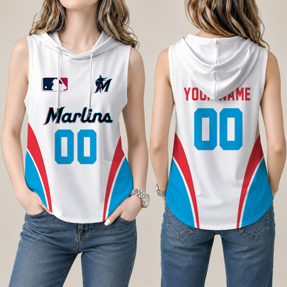 [FLASH SALE] NEW CUSTOMIZED MLB20 MMS MIAMI MARLINS WOMEN'S SLEEVELESS HOODED POCKET TANK TOP