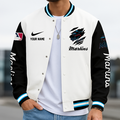 LIMITED EDITION - NEW CUSTOMIZED MLB20 MMS MIAMI MARLINS BASEBALL JACKET, SATIN VARSITY JACKET