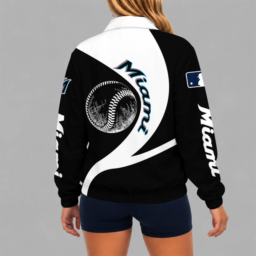 [FLASH SALE] NEW CUSTOMIZED MLB20 MMS MIAMI MARLINS V-NECK ZIPPER SWEATSHIRT JACKET