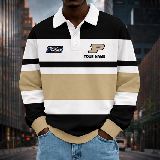 LIMITED EDITION - NEW CUSTOMIZED NCAA MAM20 PUB PURDUE BOILERMAKERS UNISEX LONG SLEEVE POLO