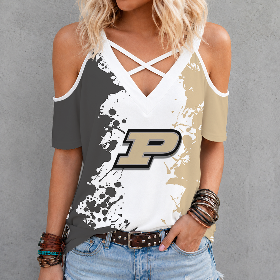 [FAN FAVORITE] NEW CUSTOMIZED NCAA MAM20 PUB PURDUE BOILERMAKERS CRISS CROSS V-NECK TOP