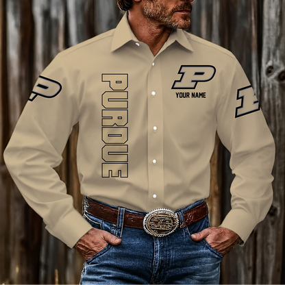 EXCLUSIVE EDITION - NEW CUSTOMIZED NCAA MAM20 PUB PURDUE BOILERMAKERS MEN'S LONG SLEEVE BUTTON-UP SHIRT