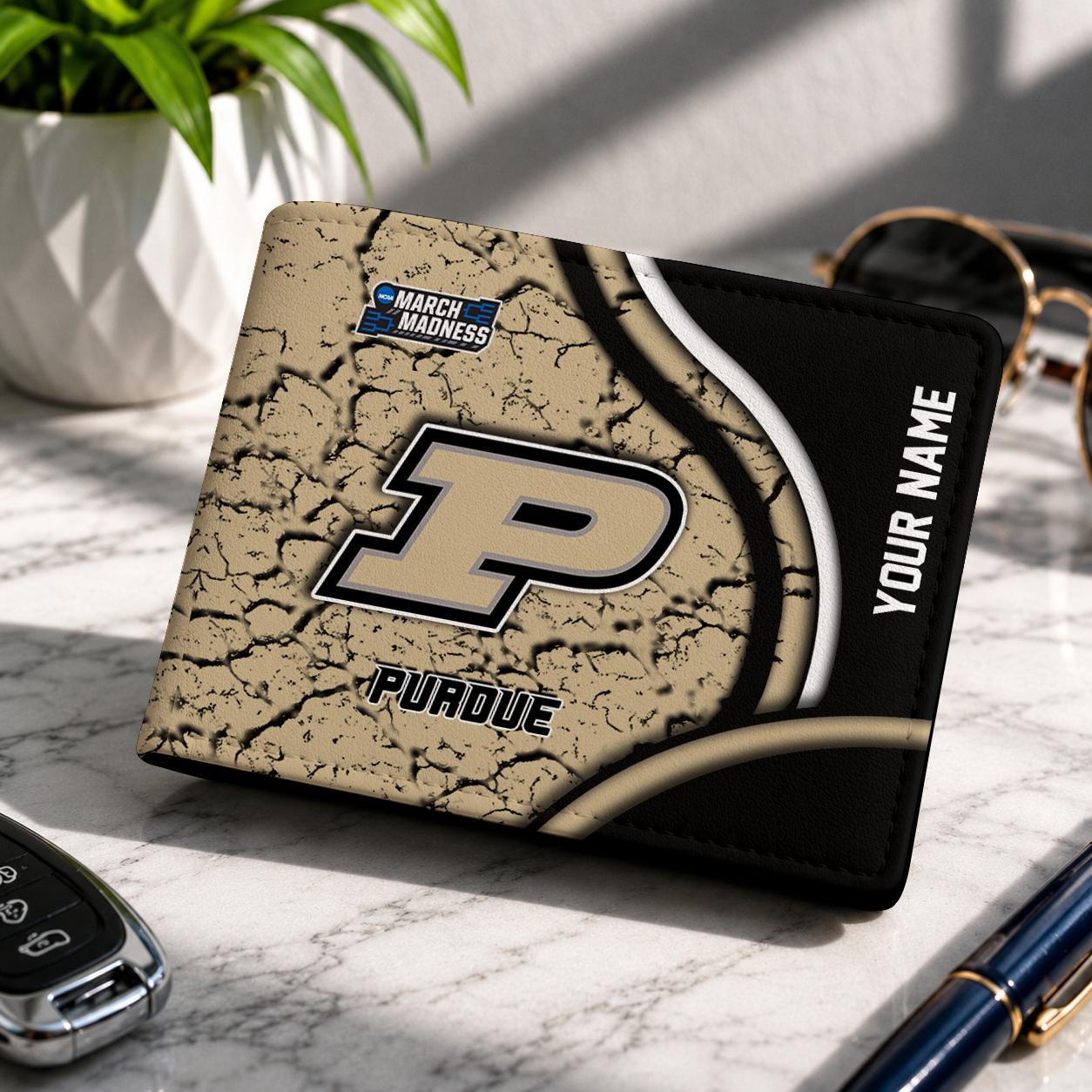 FINAL CLEARANCE - NEW CUSTOMIZED NCAA MAM20 PUB PURDUE BOILERMAKERS LEATHER WALLET