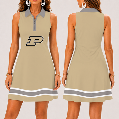 [FAN FAVORITE] NEW CUSTOMIZED NCAA MAM20 PUB PURDUE BOILERMAKERS STRAPPY WOMEN'S ZIP SLEEVELESS POLO DRESS
