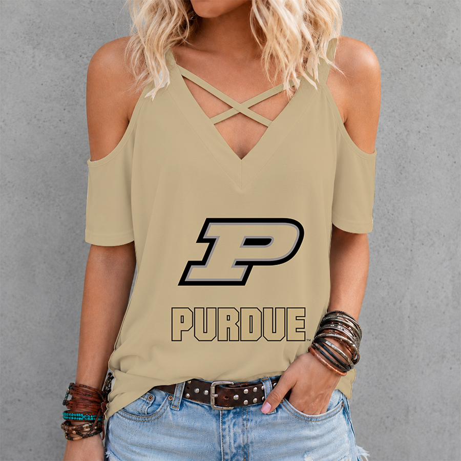 [FAN FAVORITE] NEW CUSTOMIZED NCAA MAM20 PUB PURDUE BOILERMAKERS CRISS CROSS V-NECK TOP
